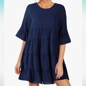 NWT Joteisy Ruffle Sleeve Dress, Navy Round Neck Loose Fit Casual Swing Short